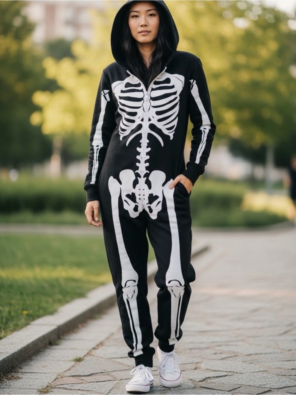 LaBlack Skeleton Graphic Jumpsuit Hoodie